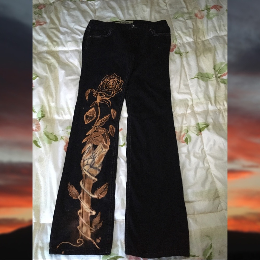 Skeleton hand and rose custom jeggings
